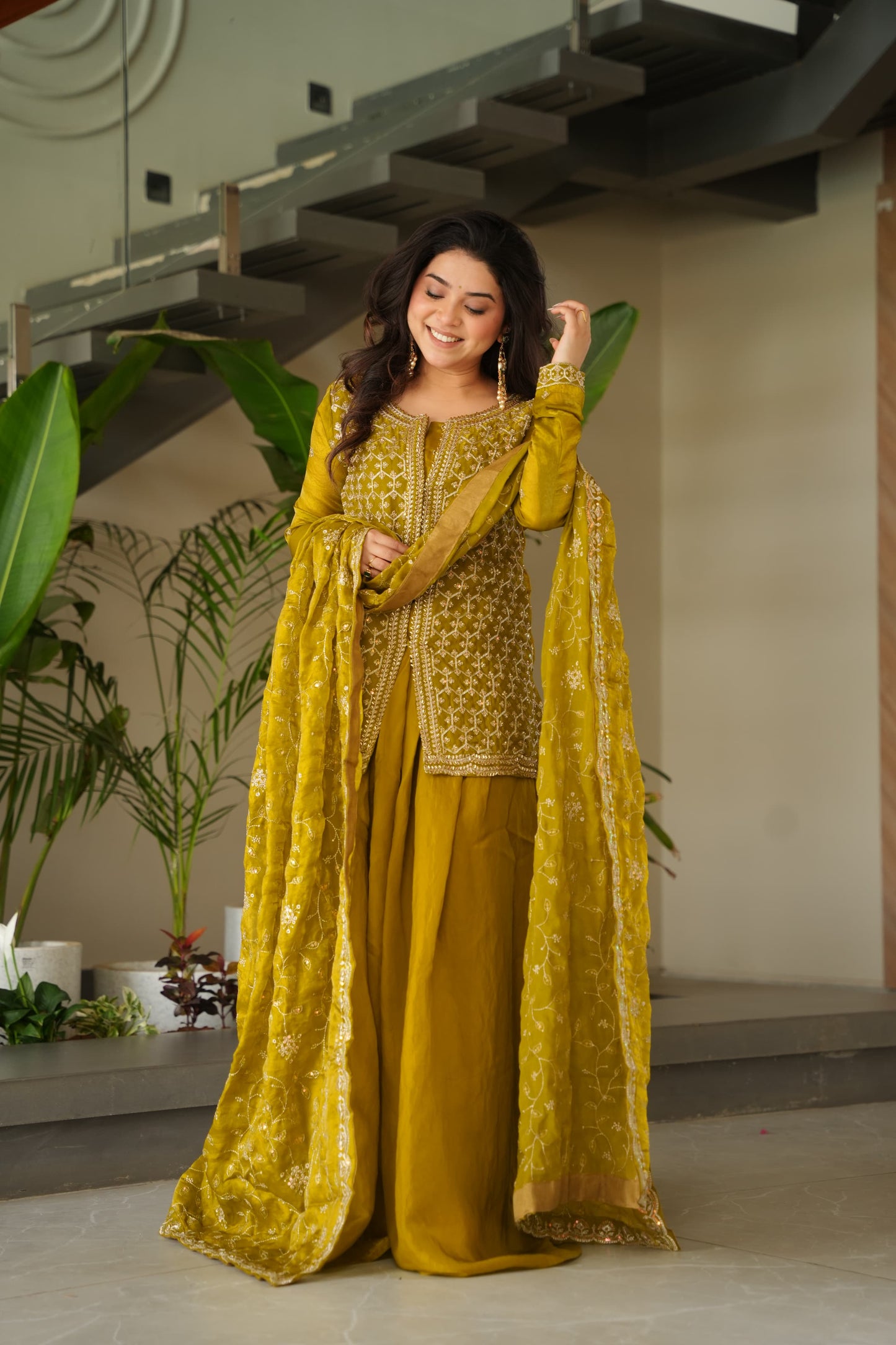 LW-9247 – Premium Designer Top-Bottom-Dupatta Set - Mustard