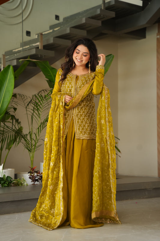 LW-9247 – Premium Designer Top-Bottom-Dupatta Set - Mustard
