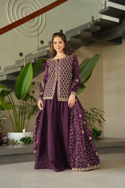 LW-9247 – Premium Designer Top-Bottom-Dupatta Set - Wine
