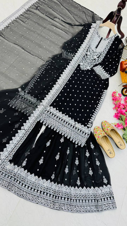 ZB-5041 – Fox Georgette Designer Sharara Suit Set - Black