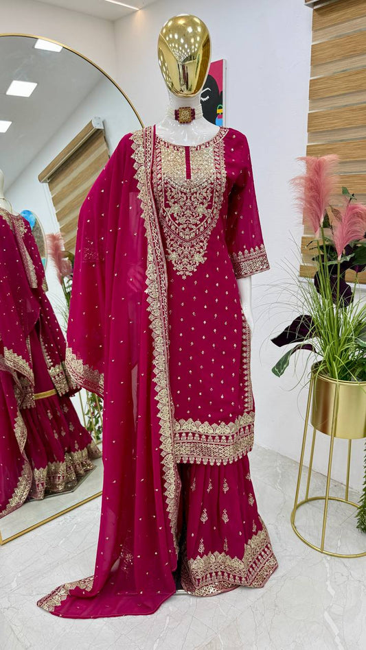 ZB-5041 – Fox Georgette Designer Sharara Suit Set - Pink