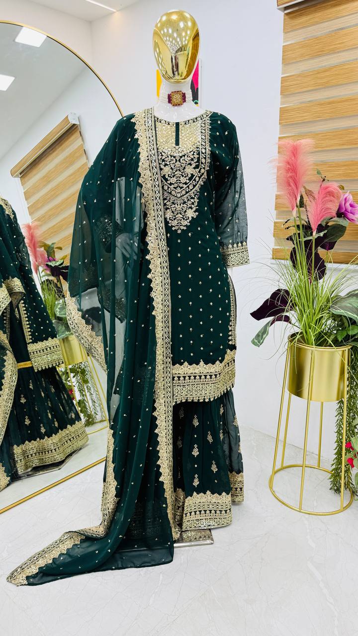ZB-5041 – Fox Georgette Designer Sharara Suit Set - Green