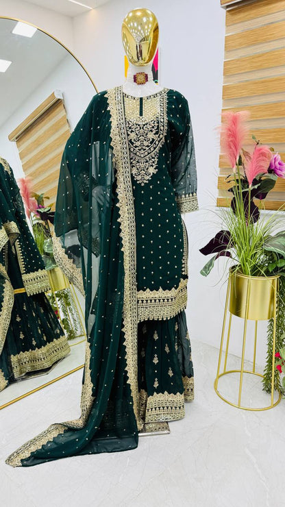 ZB-5041 – Fox Georgette Designer Sharara Suit Set - Green