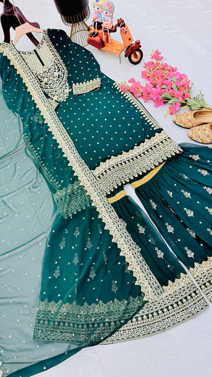 ZB-5041 – Fox Georgette Designer Sharara Suit Set - Green