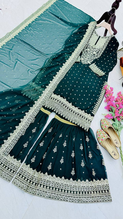 ZB-5041 – Fox Georgette Designer Sharara Suit Set - Green