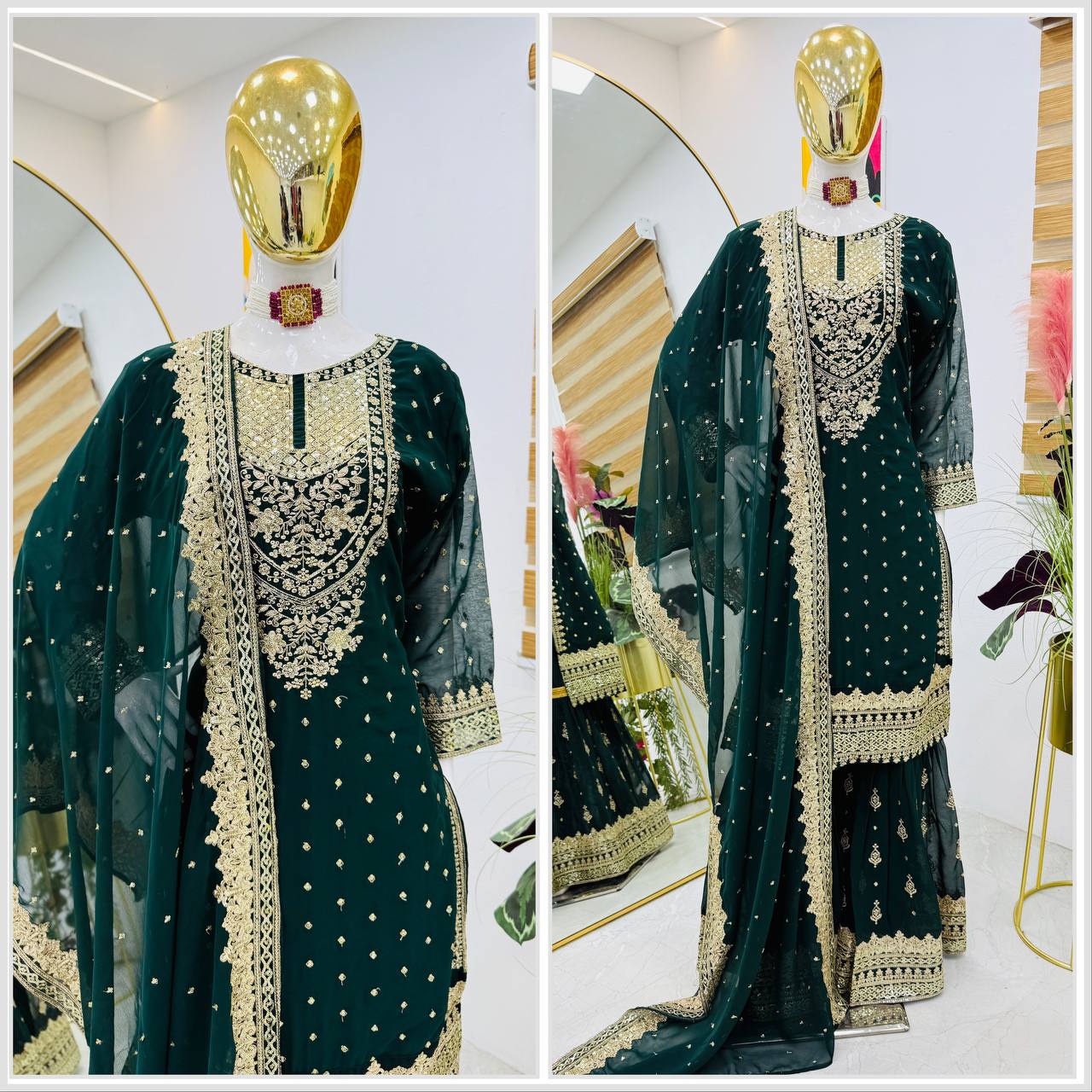 ZB-5041 – Fox Georgette Designer Sharara Suit Set - Green