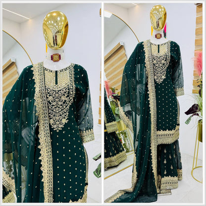 ZB-5041 – Fox Georgette Designer Sharara Suit Set - Green