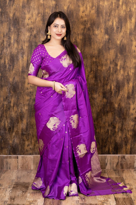 AK-266 – Banarasi Sartin Pattu Soft Silk Saree - Purple