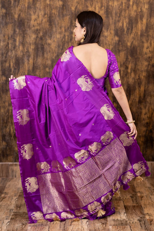 AK-266 – Banarasi Sartin Pattu Soft Silk Saree - Purple