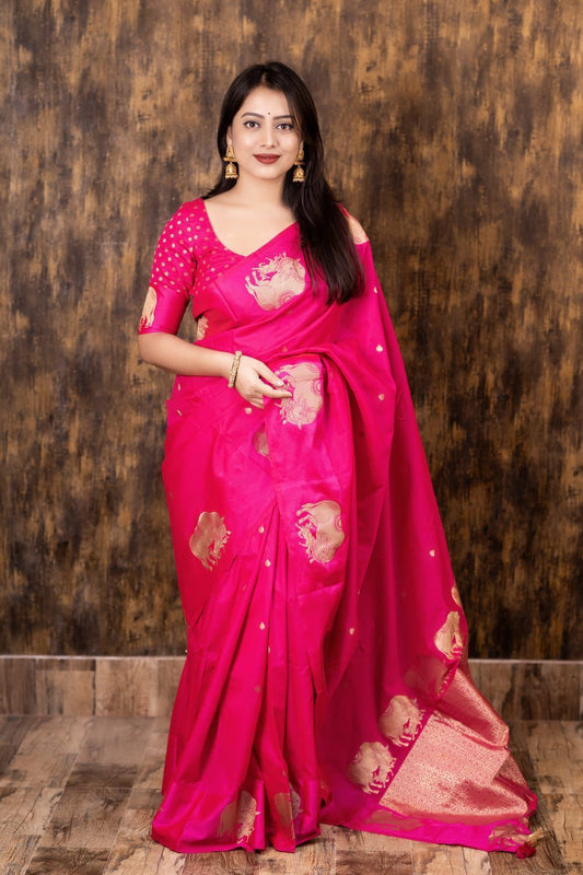 AK-266 – Banarasi Sartin Pattu Soft Silk Saree - Pink