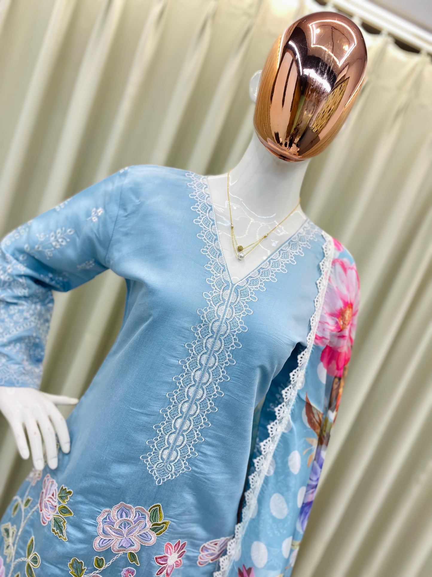 BE-373 – Designer Farsi Salwar Suit (3-Piece Set) - Blue