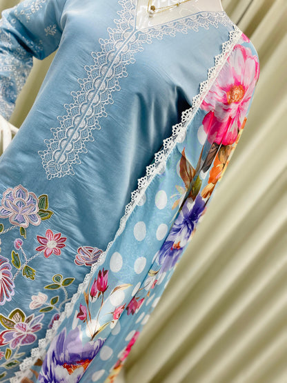 BE-373 – Designer Farsi Salwar Suit (3-Piece Set) - Blue