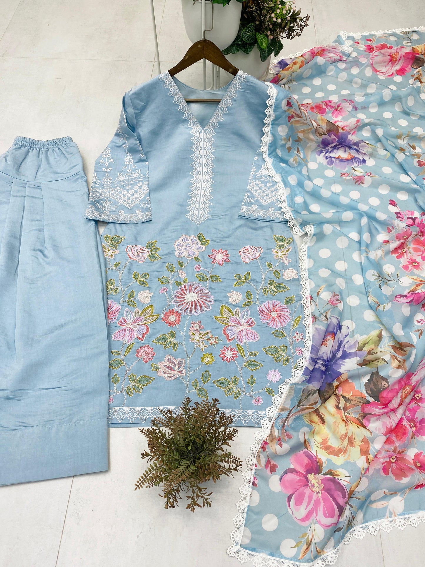 BE-373 – Designer Farsi Salwar Suit (3-Piece Set) - Blue