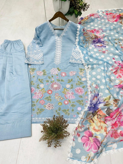 BE-373 – Designer Farsi Salwar Suit (3-Piece Set) - Blue