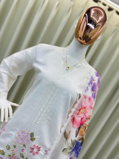 BE-373 – Designer Farsi Salwar Suit (3-Piece Set) - White