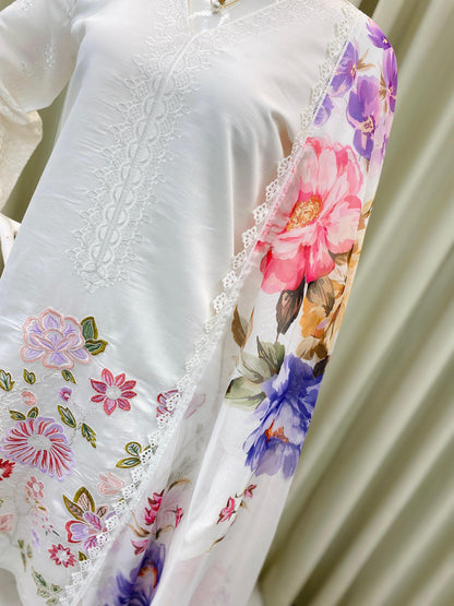 BE-373 – Designer Farsi Salwar Suit (3-Piece Set) - White