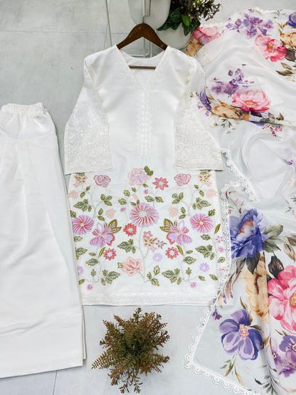 BE-373 – Designer Farsi Salwar Suit (3-Piece Set) - White