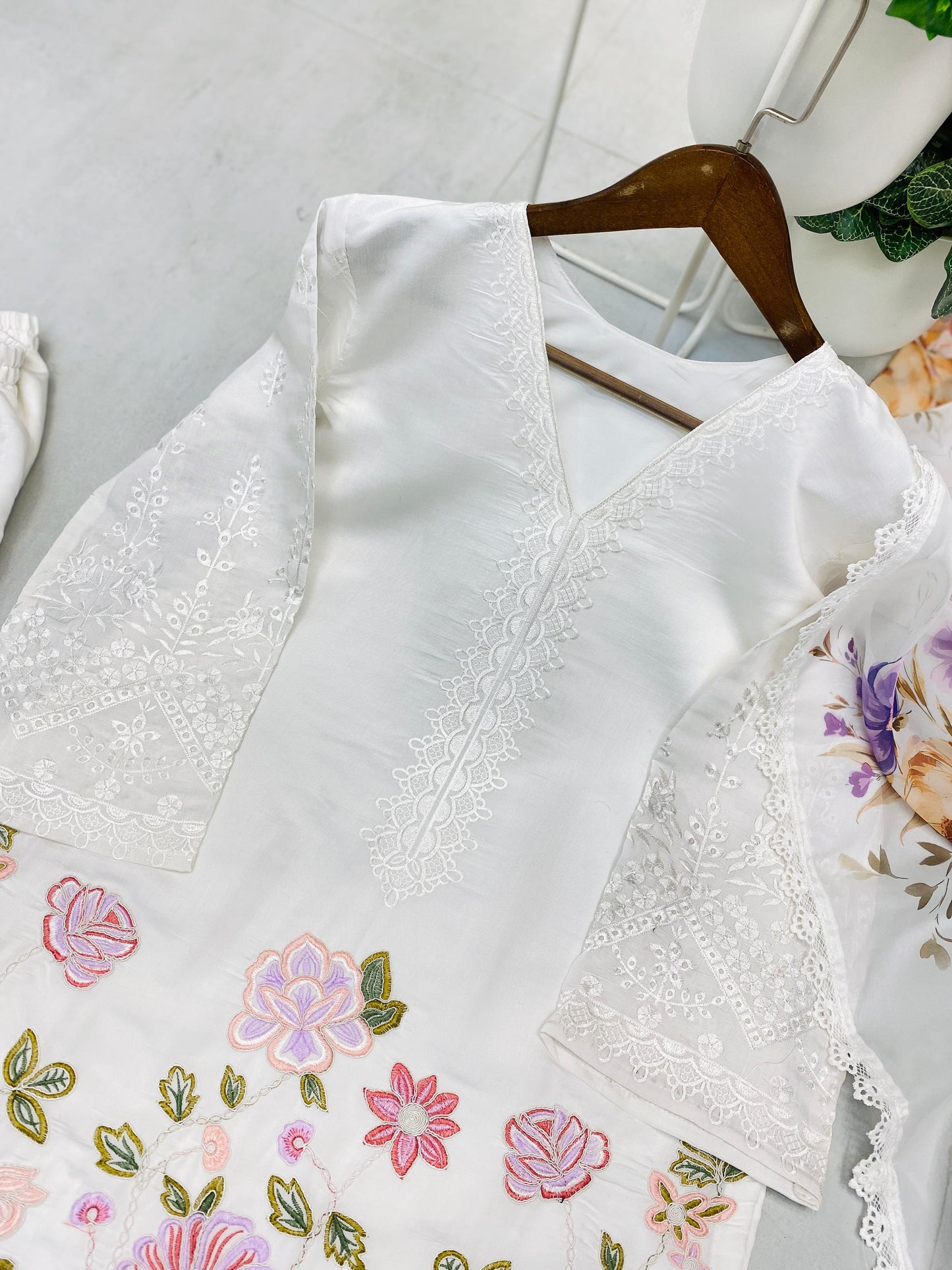 BE-373 – Designer Farsi Salwar Suit (3-Piece Set) - White