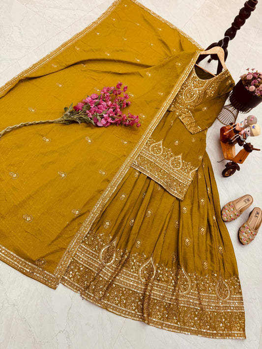 ZD-10005 – Designer Chinon Silk Lehenga Suit Set - Mustard
