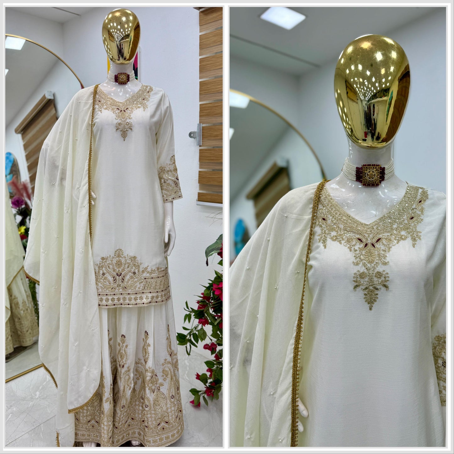 Z-9283 – Designer Party Wear Sharara Suit Set - White