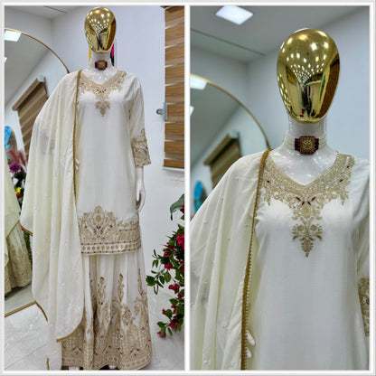Z-9283 – Designer Party Wear Sharara Suit Set - White