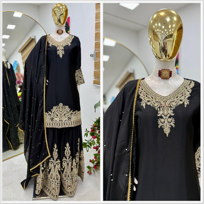 Z-9283 – Designer Party Wear Sharara Suit Set - Black