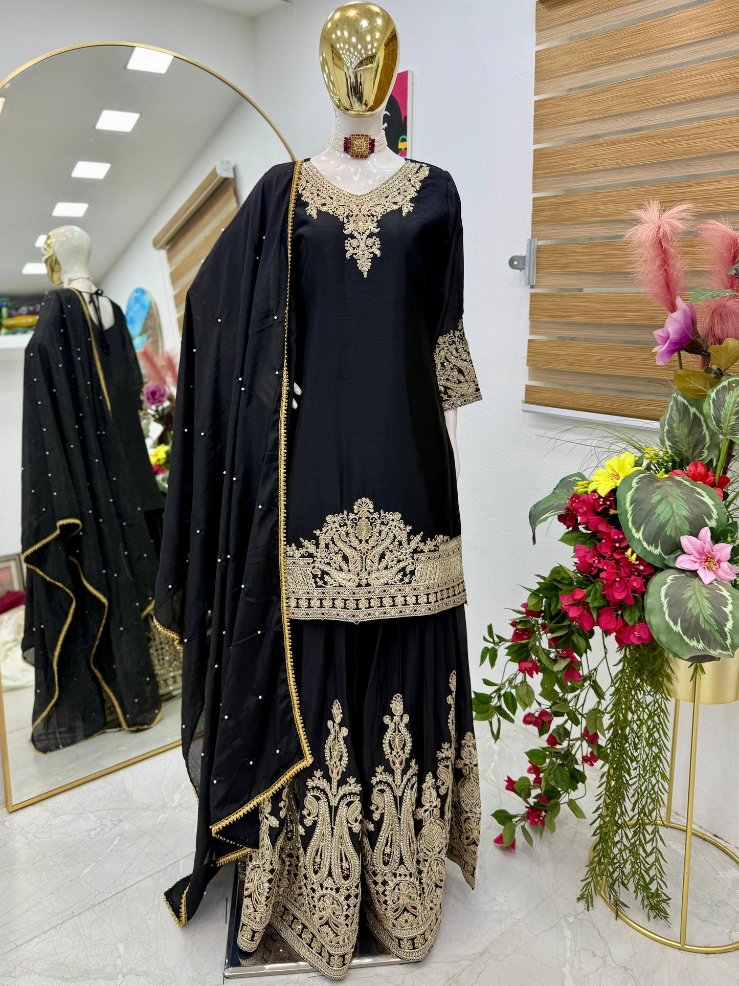 Z-9283 – Designer Party Wear Sharara Suit Set - Black