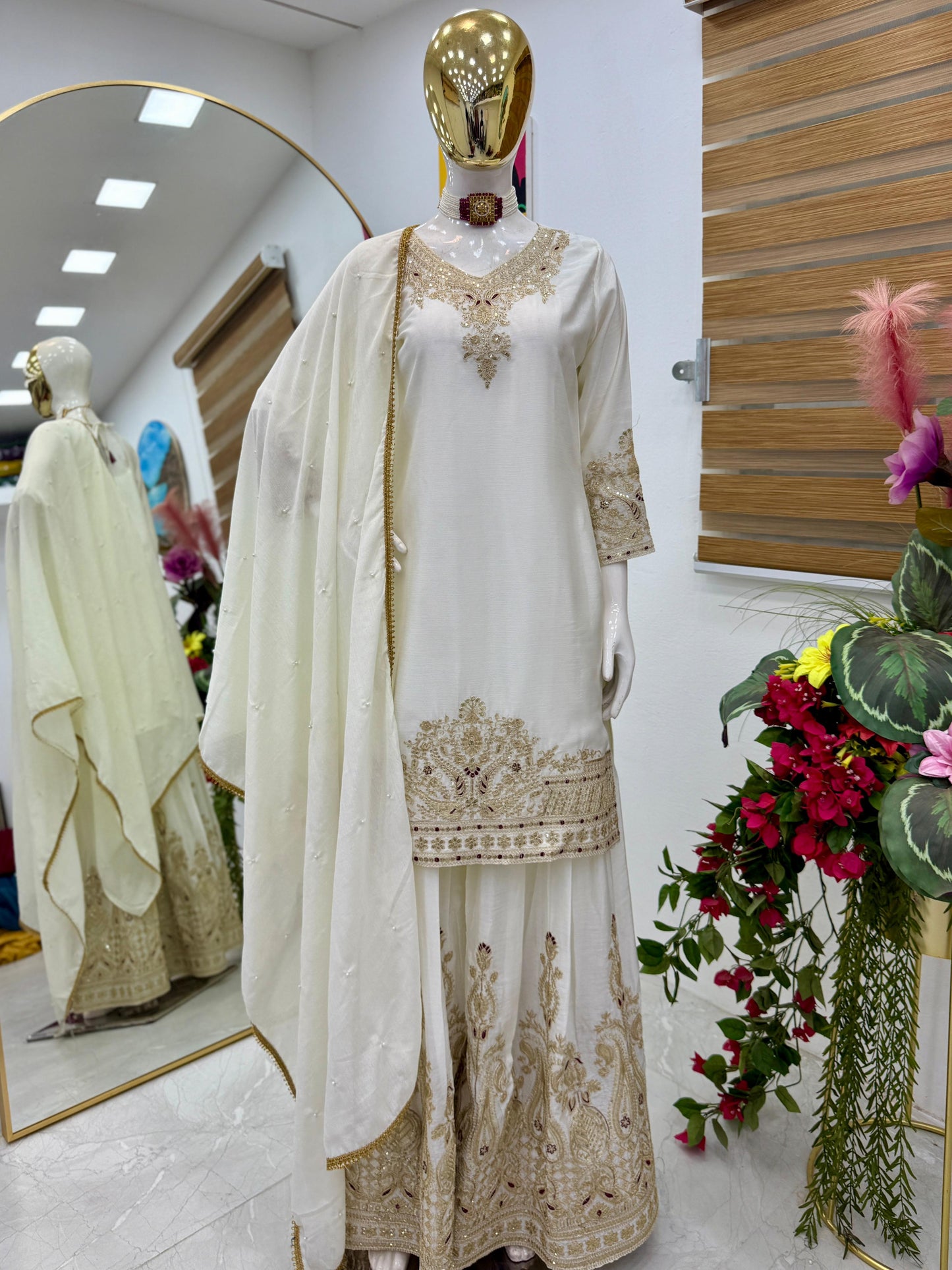 Z-9283 – Designer Party Wear Sharara Suit Set - White