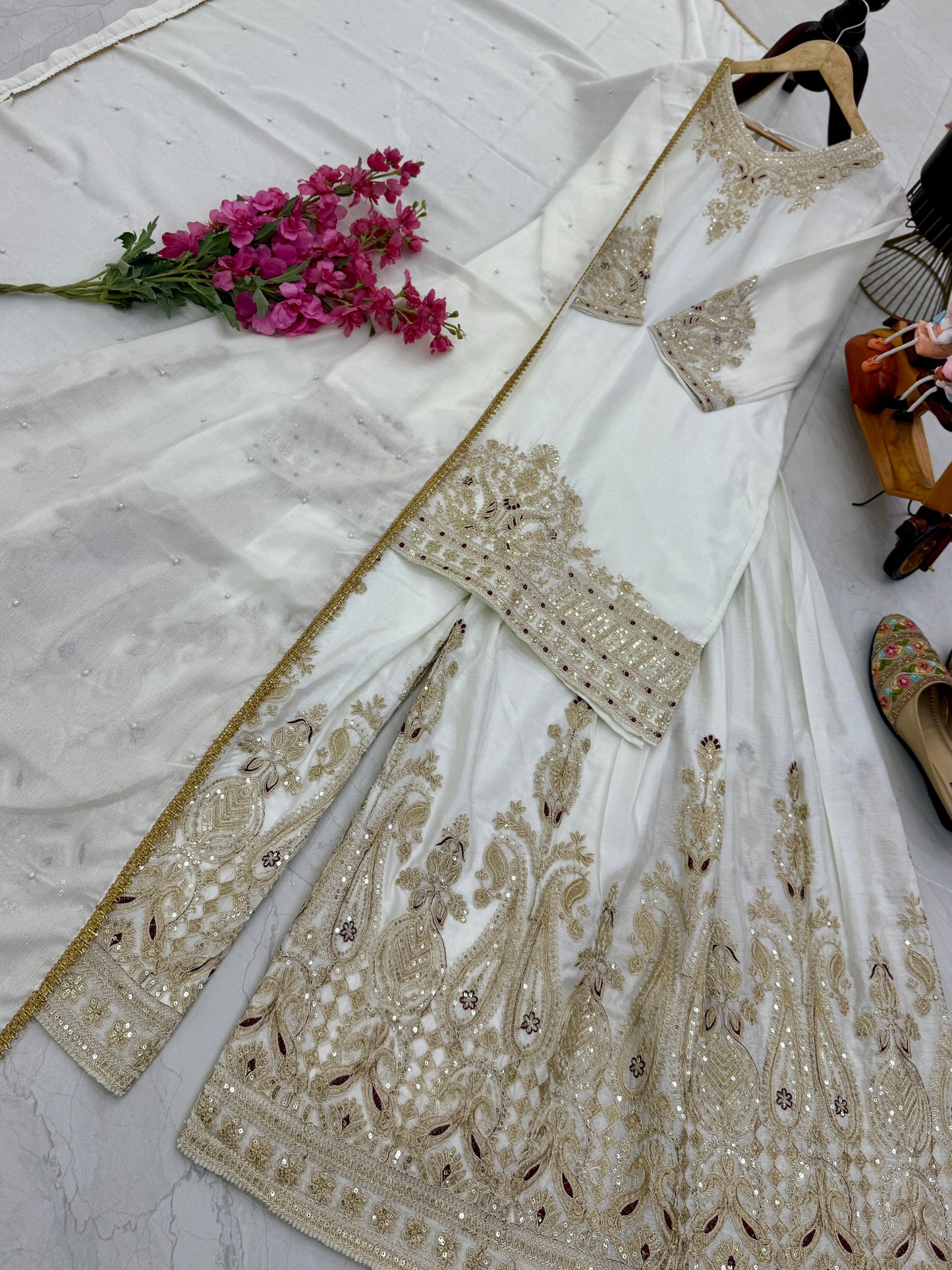 Z-9283 – Designer Party Wear Sharara Suit Set - White