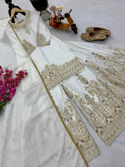 Z-9283 – Designer Party Wear Sharara Suit Set - White