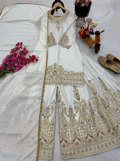 Z-9283 – Designer Party Wear Sharara Suit Set - White