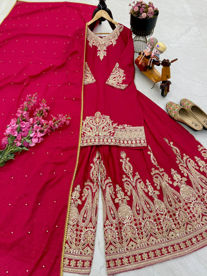 Z-9283 – Designer Party Wear Sharara Suit Set - Red