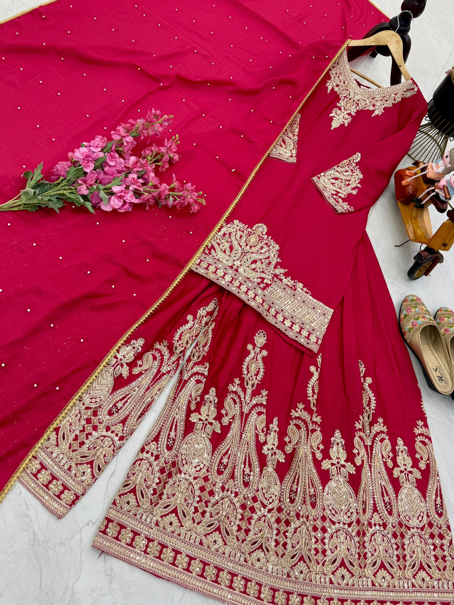 Z-9283 – Designer Party Wear Sharara Suit Set - Red