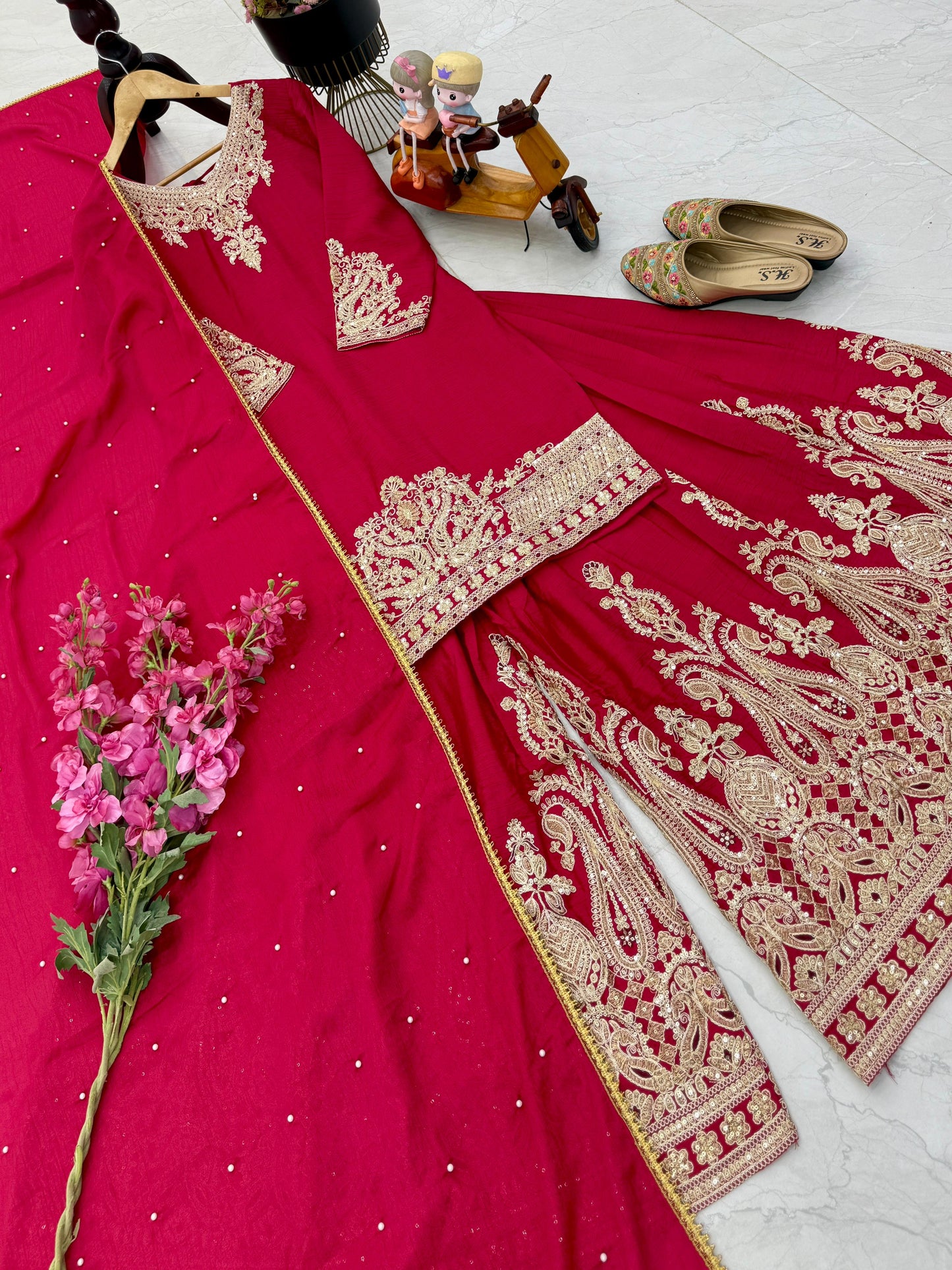 Z-9283 – Designer Party Wear Sharara Suit Set - Red