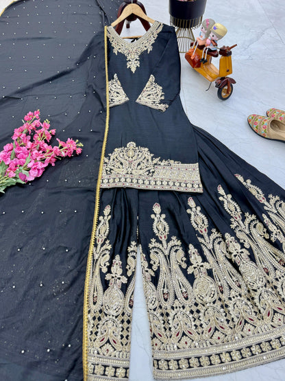 Z-9283 – Designer Party Wear Sharara Suit Set - Black