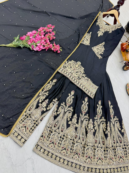 Z-9283 – Designer Party Wear Sharara Suit Set - Black