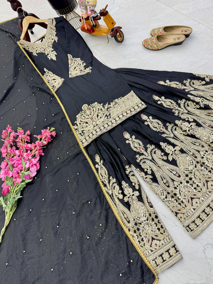 Z-9283 – Designer Party Wear Sharara Suit Set - Black