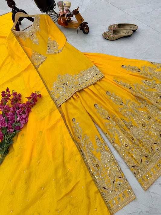 Z-9283 – Designer Party Wear Sharara Suit Set - Yellow