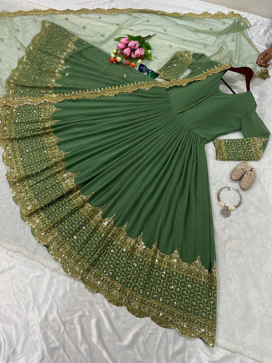 ZF-194 – Elegant Embroidered Gown with Dupatta - Green