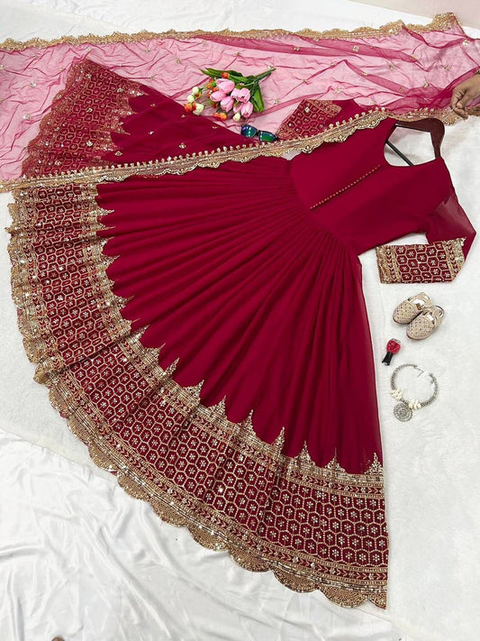 ZF-194 – Elegant Embroidered Gown with Dupatta - Red