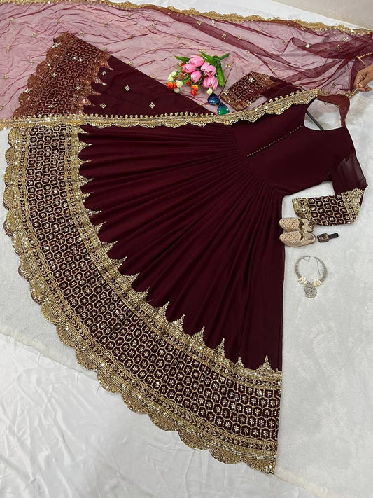 ZF-194 – Elegant Embroidered Gown with Dupatta - Maroon