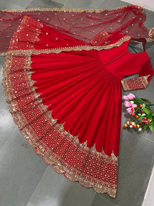 ZF-194 – Elegant Embroidered Gown with Dupatta - Red