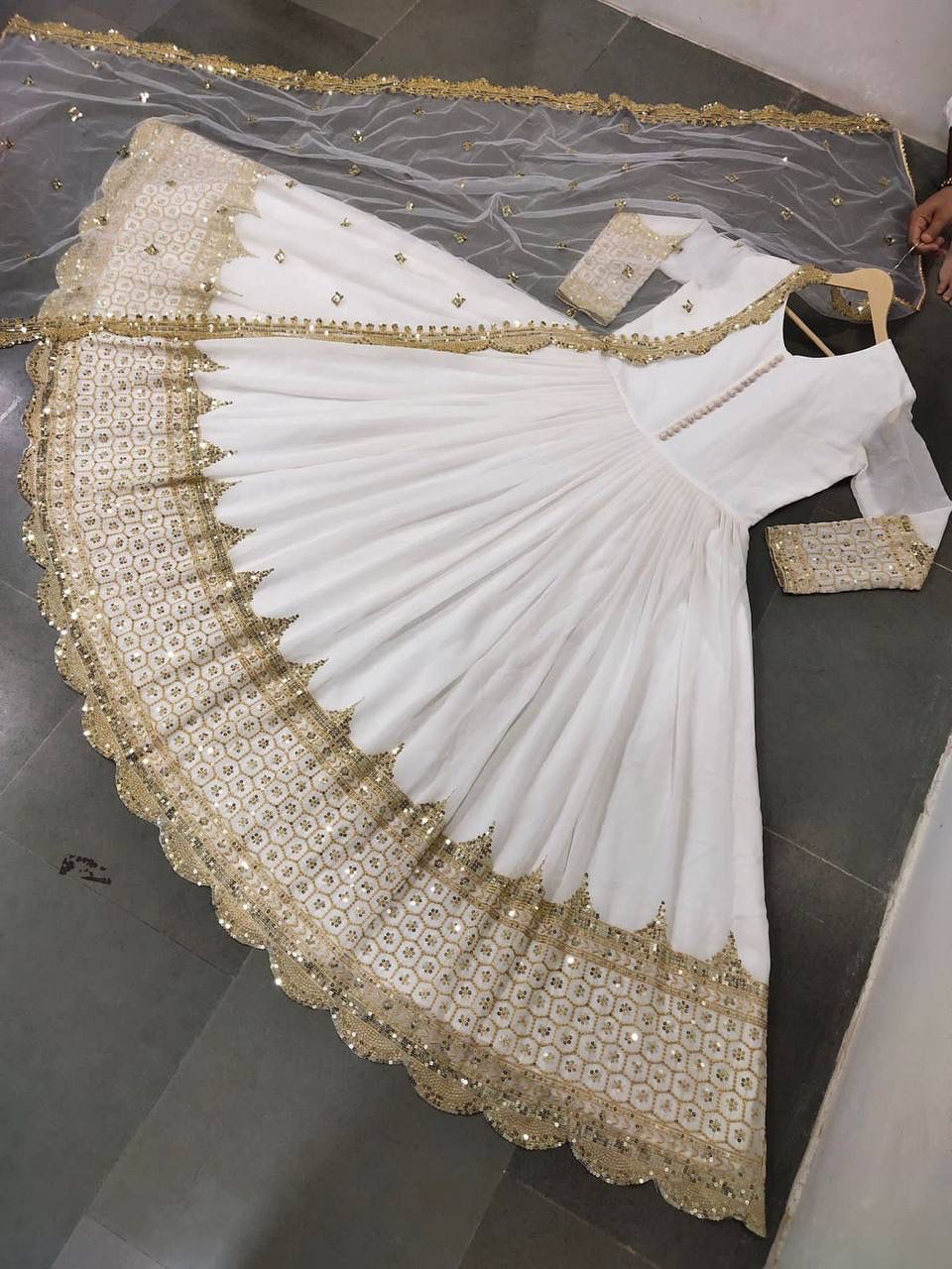 ZF-194 – Elegant Embroidered Gown with Dupatta - White