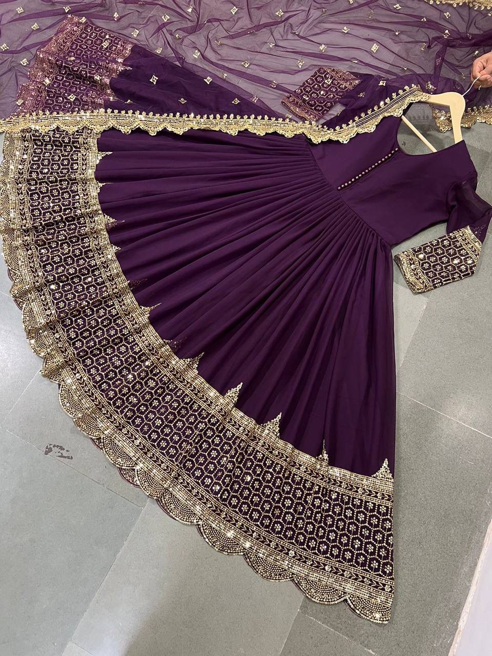 ZF-194 – Elegant Embroidered Gown with Dupatta - Wine