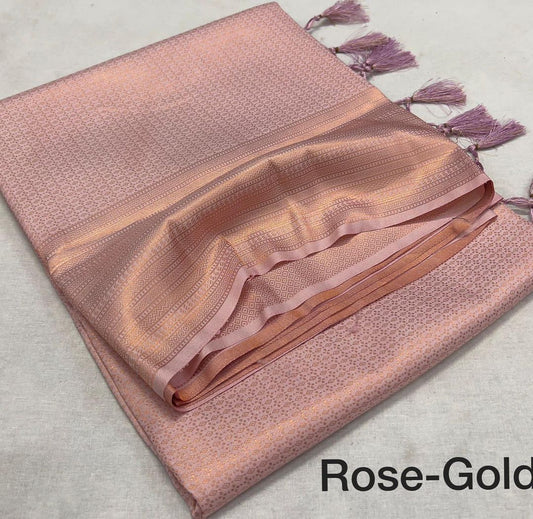 Kubera Pattu Soft Silk Saree – Elegant Jacquard Design - Rose Gold