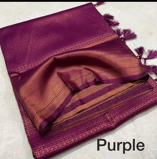 Kubera Pattu Soft Silk Saree – Elegant Jacquard Design - Purple