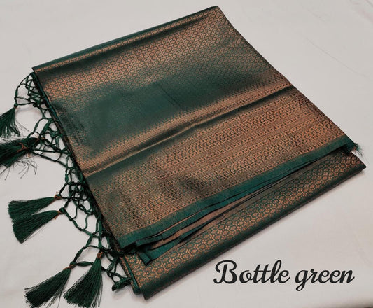 Kubera Pattu Soft Silk Saree – Elegant Jacquard Design - Bottle Green