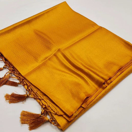 Kubera Pattu Soft Silk Saree – Elegant Jacquard Design - Dark Yellow