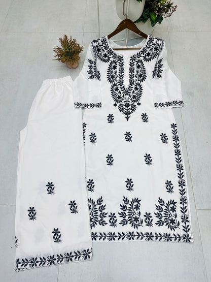 BE-376 – Designer & Daily Wear Kurta Plazzo Set - White
