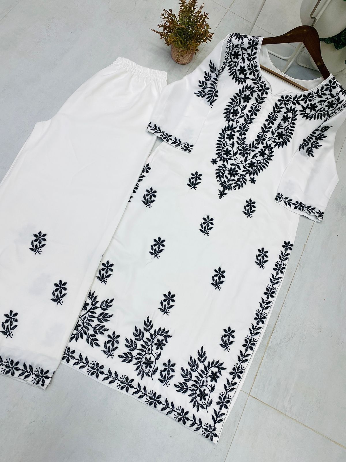 BE-376 – Designer & Daily Wear Kurta Plazzo Set - White